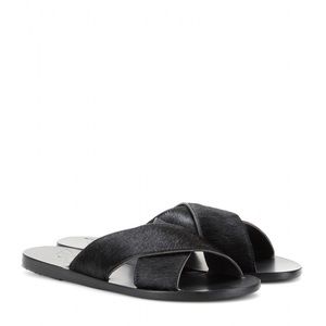 Ancient Greek black pony trim sandals